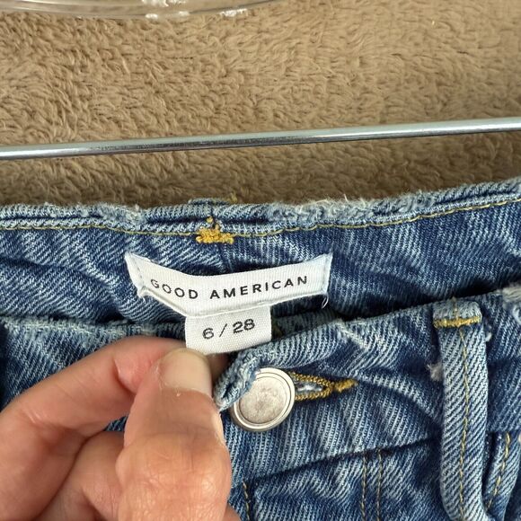 Good American Jeans Womens 6 Blue 941 Good Boy High Rise Straight Boot Slit 29" - Picture 6 of 16